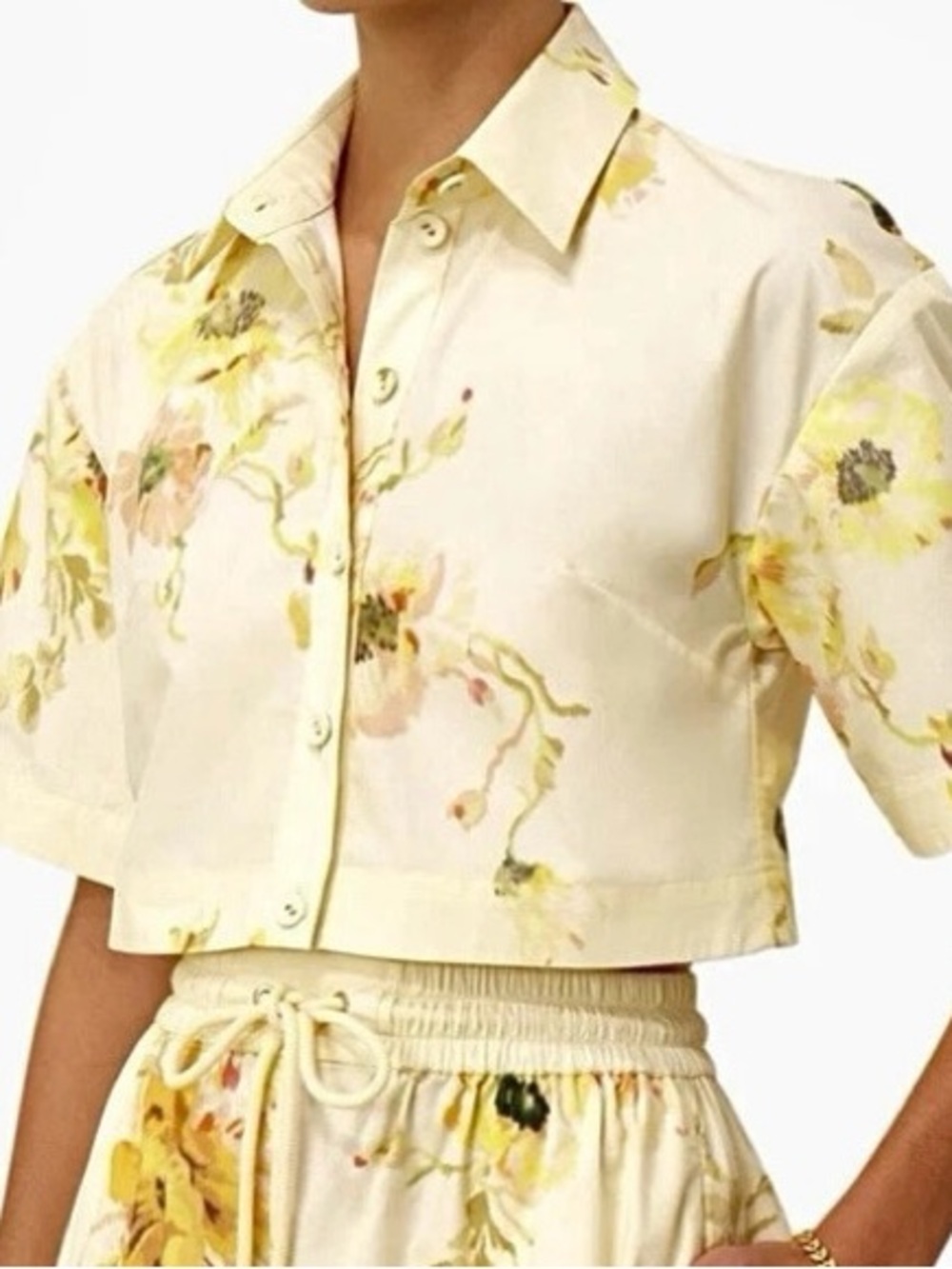 Zimmermann Cropped Floral Button-Front Shirt - Yellow Floral